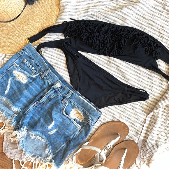 Victoria's Secret Black Fringe Bikini Set size Sm - Picture 1 of 7